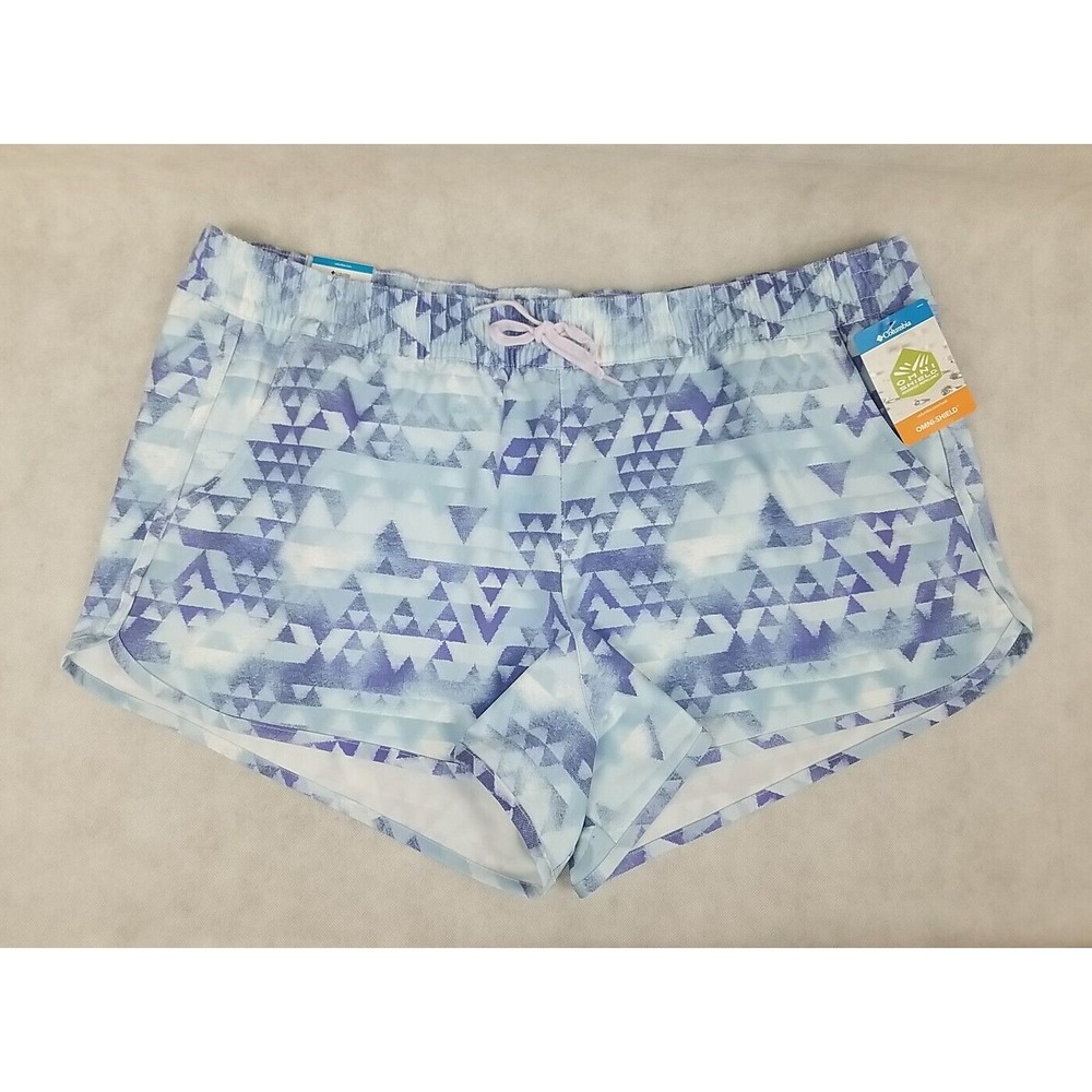 Columbia Women Running Shorts Size XXL Blue Geometric Activewear Omni Shield NWT
